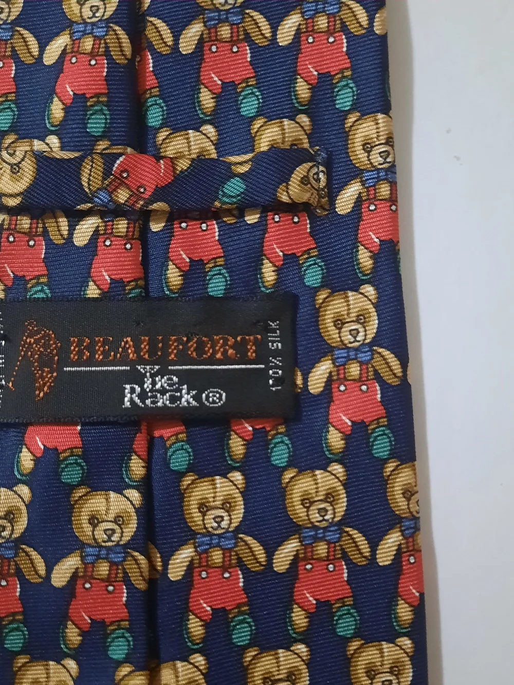 Beaufort Tie Rack Men's 100% Silk Teddy Bear Necktie Navy Blue Italy Vintage